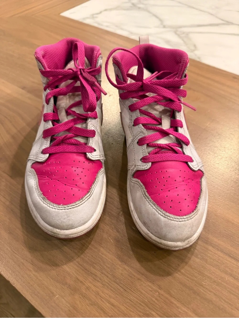 Nike Jordan 1 Mid Kids High-Top Sneakers in Hot Pink and White